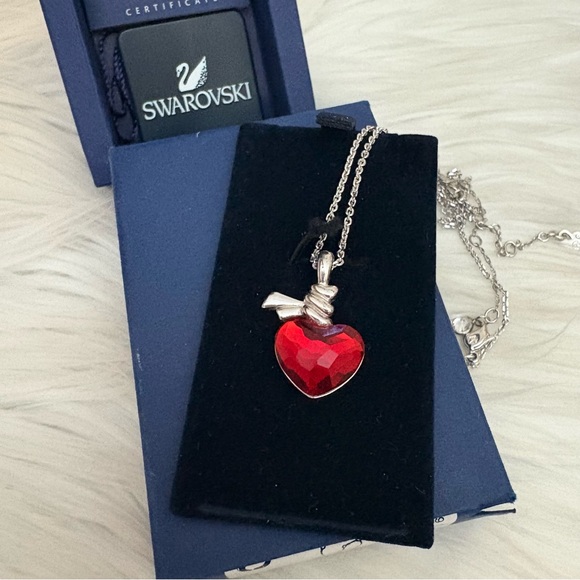 Swarovski Red Crystal Ties of Love Heart and Rhodium Plated Necklace - Picture 1 of 9